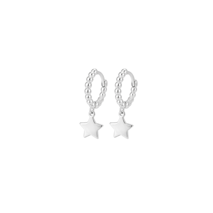 925 Sterling Silver Beaded Star Charm Earrings