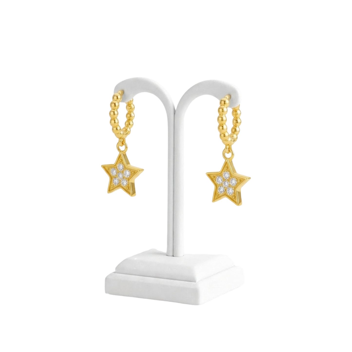 925 Silver Beaded Hoop Star Drop Earrings