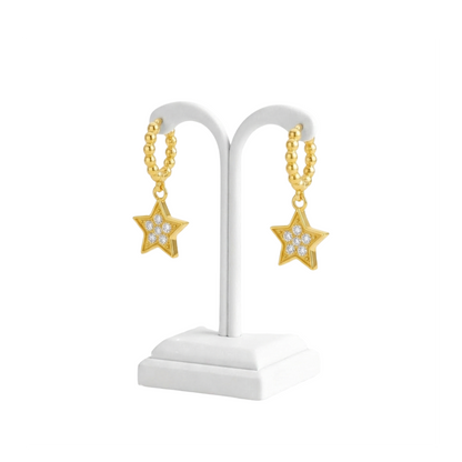 925 Silver Beaded Hoop Star Drop Earrings