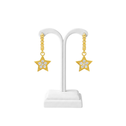 925 Silver Beaded Hoop Star Drop Earrings