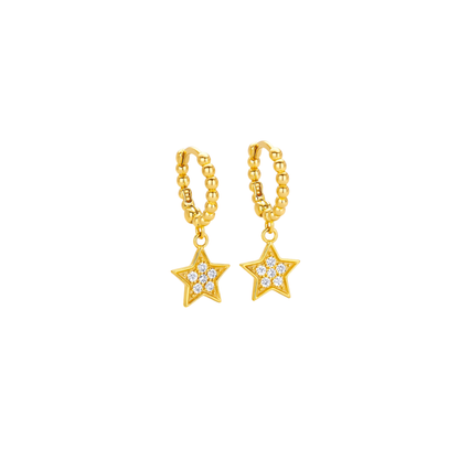 925 Silver Beaded Hoop Star Drop Earrings