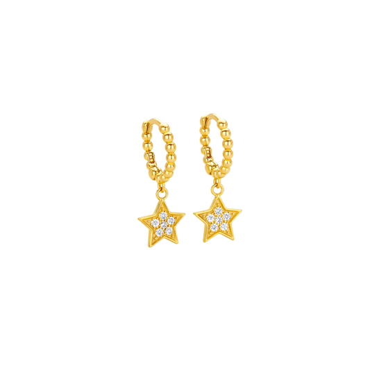 925 Silver Beaded Hoop Star Drop Earrings
