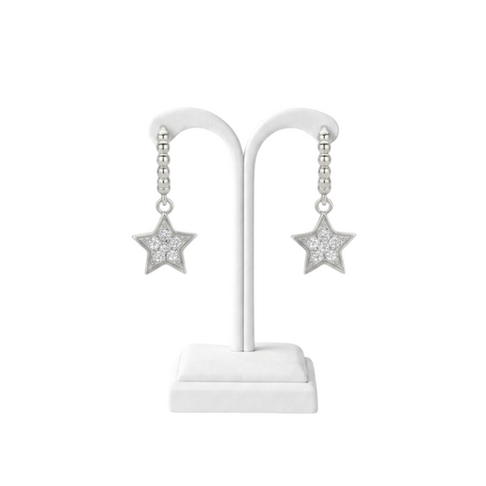 925 Silver Beaded Hoop Star Drop Earrings