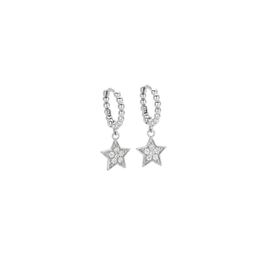 925 Silver Beaded Hoop Star Drop Earrings