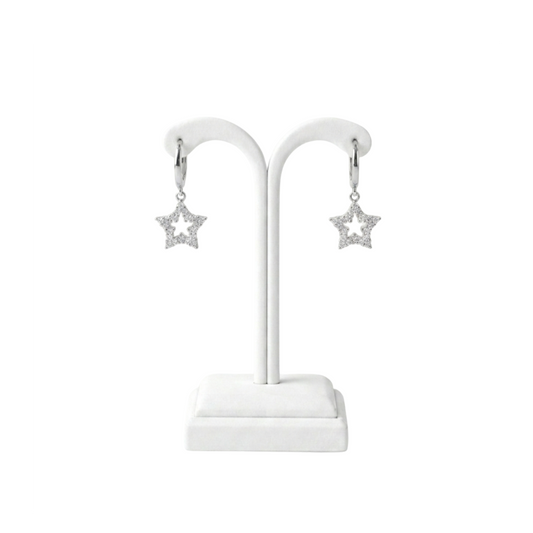 925 Sterling Silver CZ Hollow Star Hoop Earrings