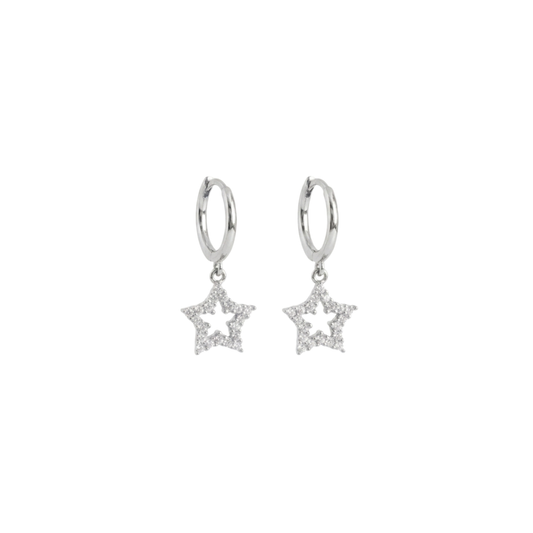 925 Sterling Silver CZ Hollow Star Hoop Earrings