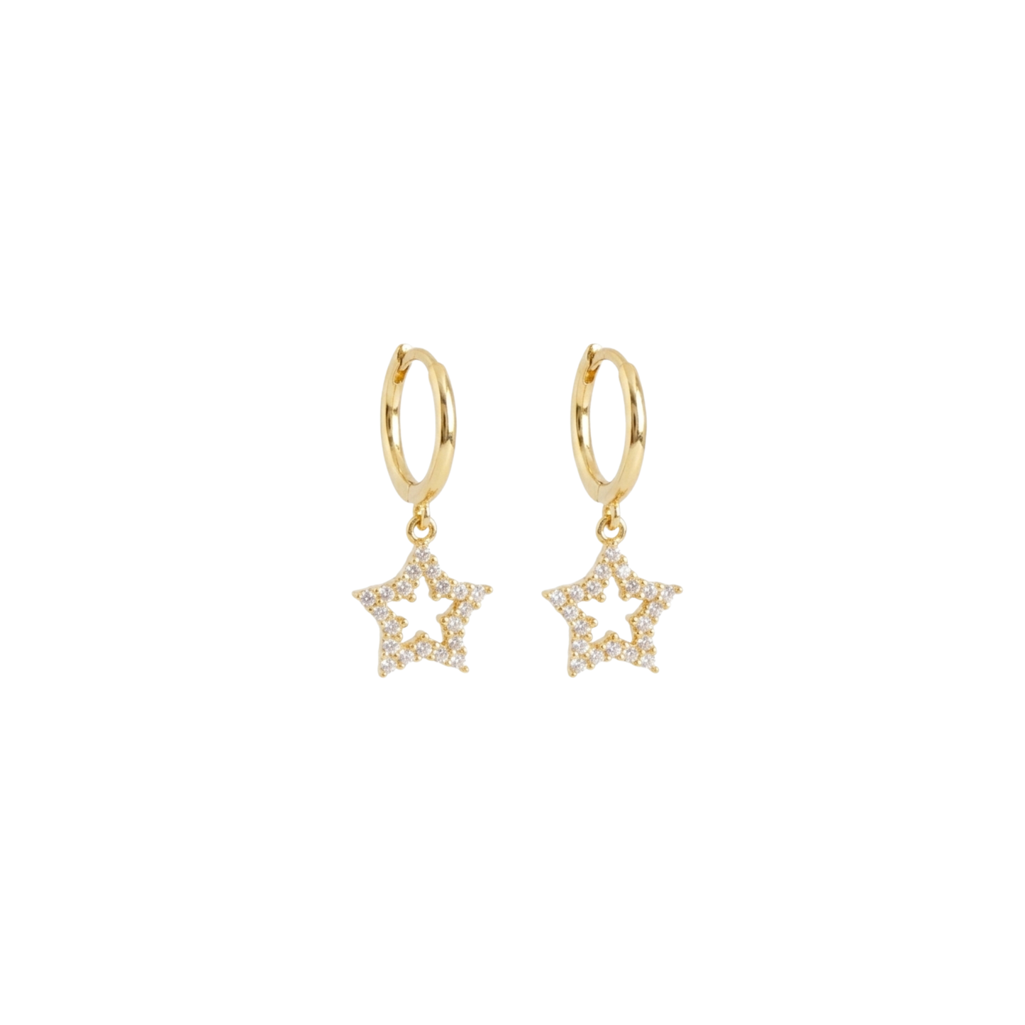 925 Sterling Silver CZ Hollow Star Hoop Earrings