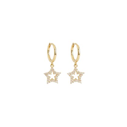 925 Sterling Silver CZ Hollow Star Hoop Earrings