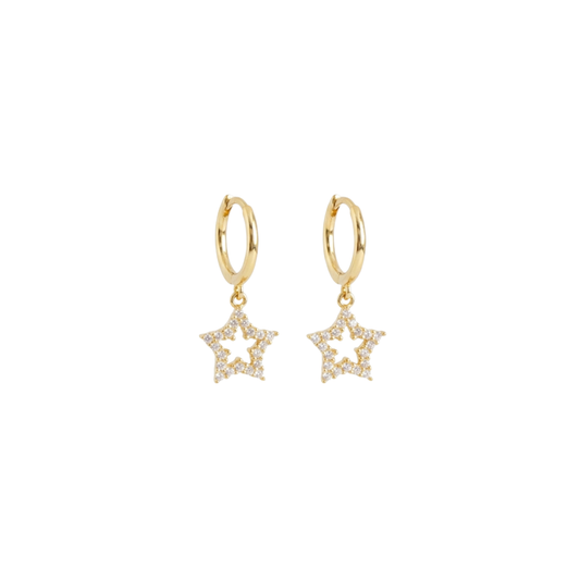 925 Sterling Silver CZ Hollow Star Hoop Earrings