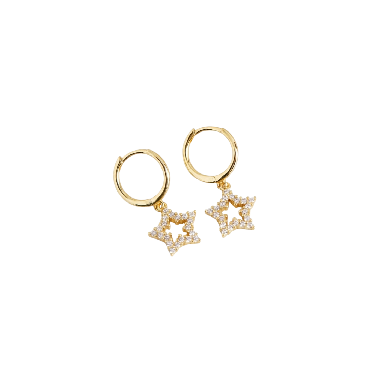 925 Sterling Silver CZ Hollow Star Hoop Earrings