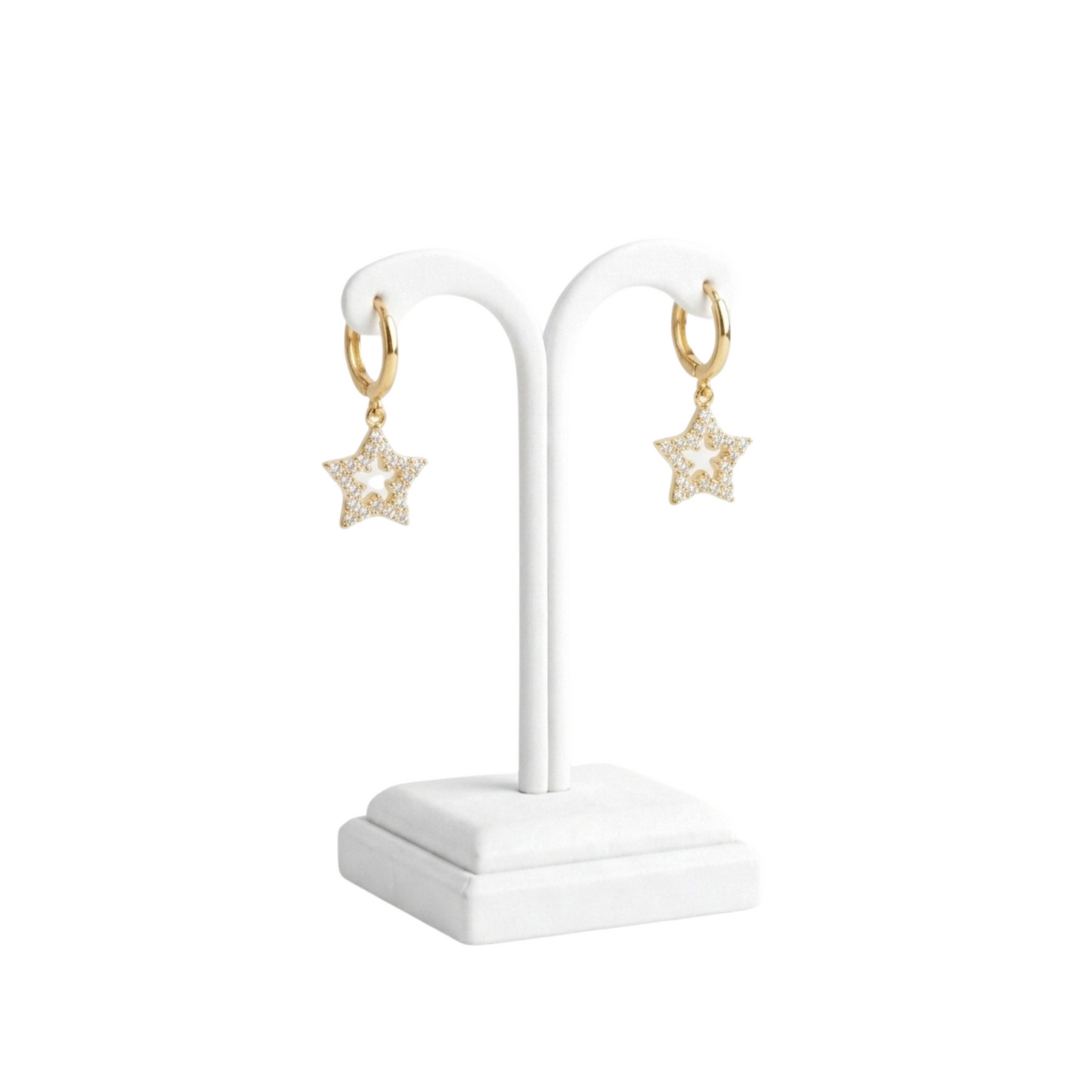 925 Sterling Silver CZ Hollow Star Hoop Earrings