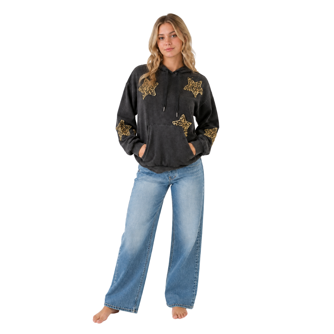 Leopard Star Patch Hoodie