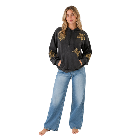 Leopard Star Patch Hoodie