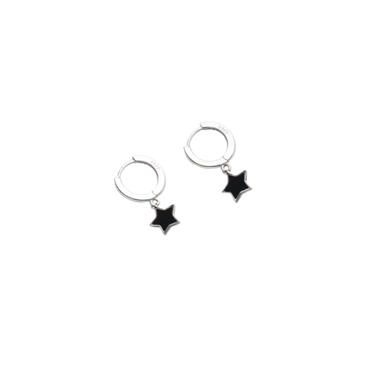 Black Star Charm Hoop Earrings