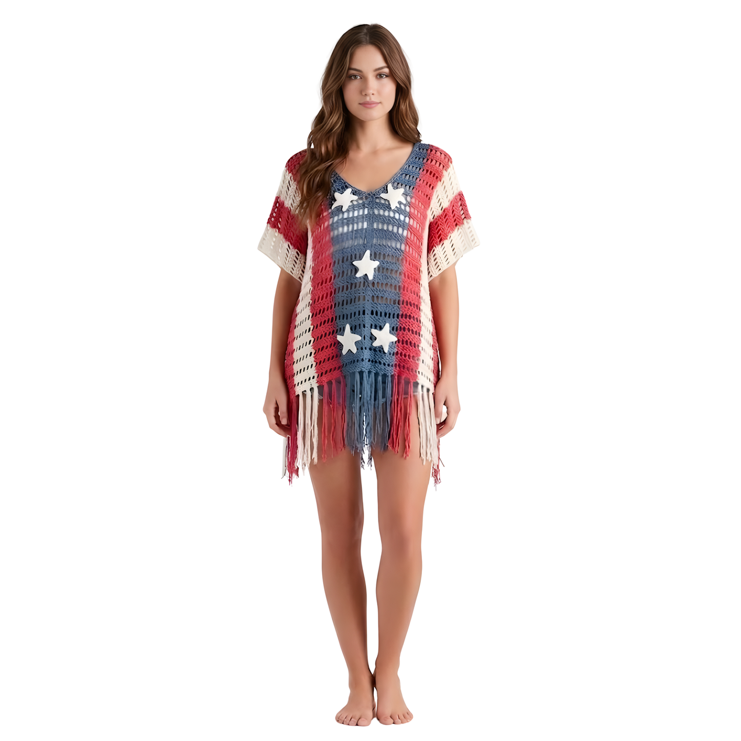 Star Fringe Crochet Poncho