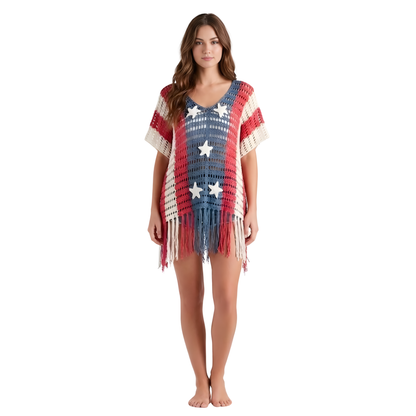 Star Fringe Crochet Poncho