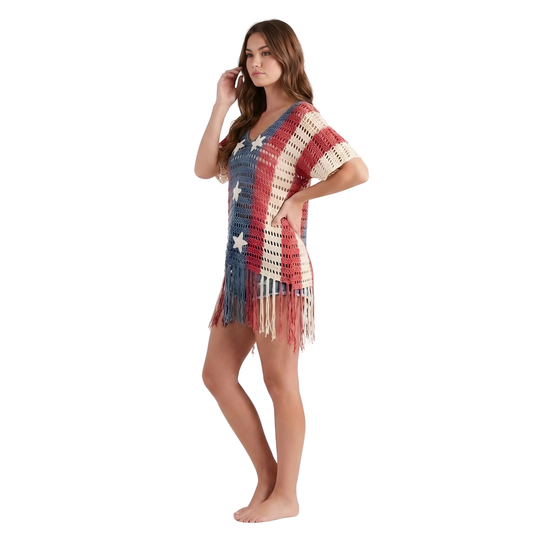 Star Fringe Crochet Poncho