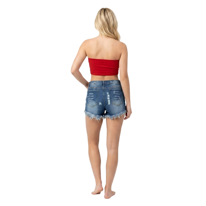 Flag Star Fringe Denim Shorts