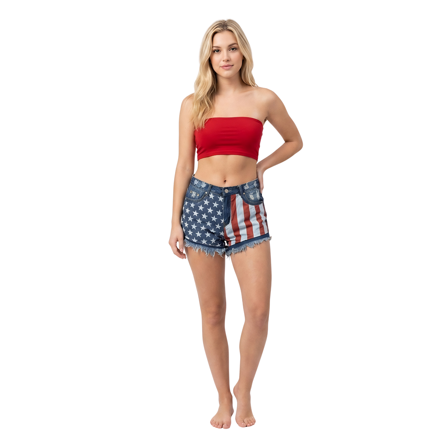 Flag Star Fringe Denim Shorts