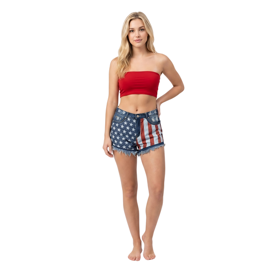 Flag Star Fringe Denim Shorts