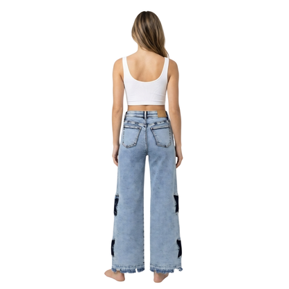 Contrast Star Wide Straight Jeans