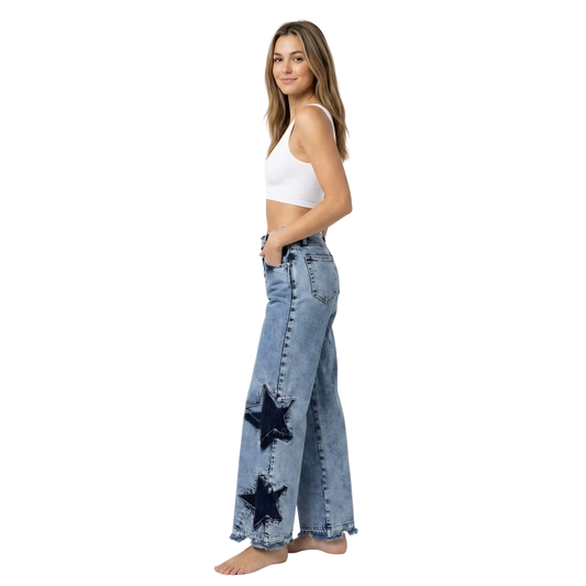 Contrast Star Wide Straight Jeans