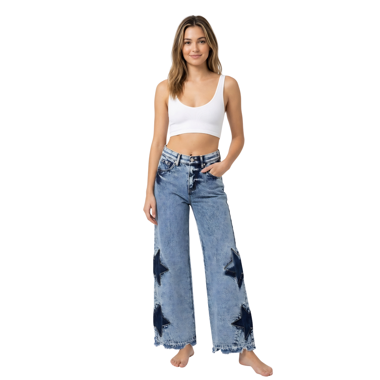 Contrast Star Wide Straight Jeans