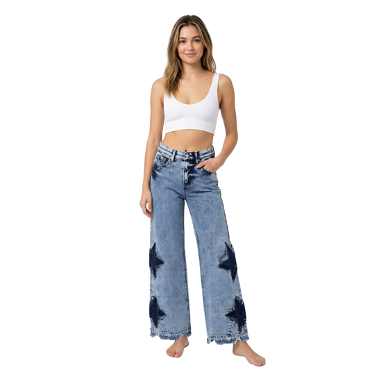 Contrast Star Wide Straight Jeans