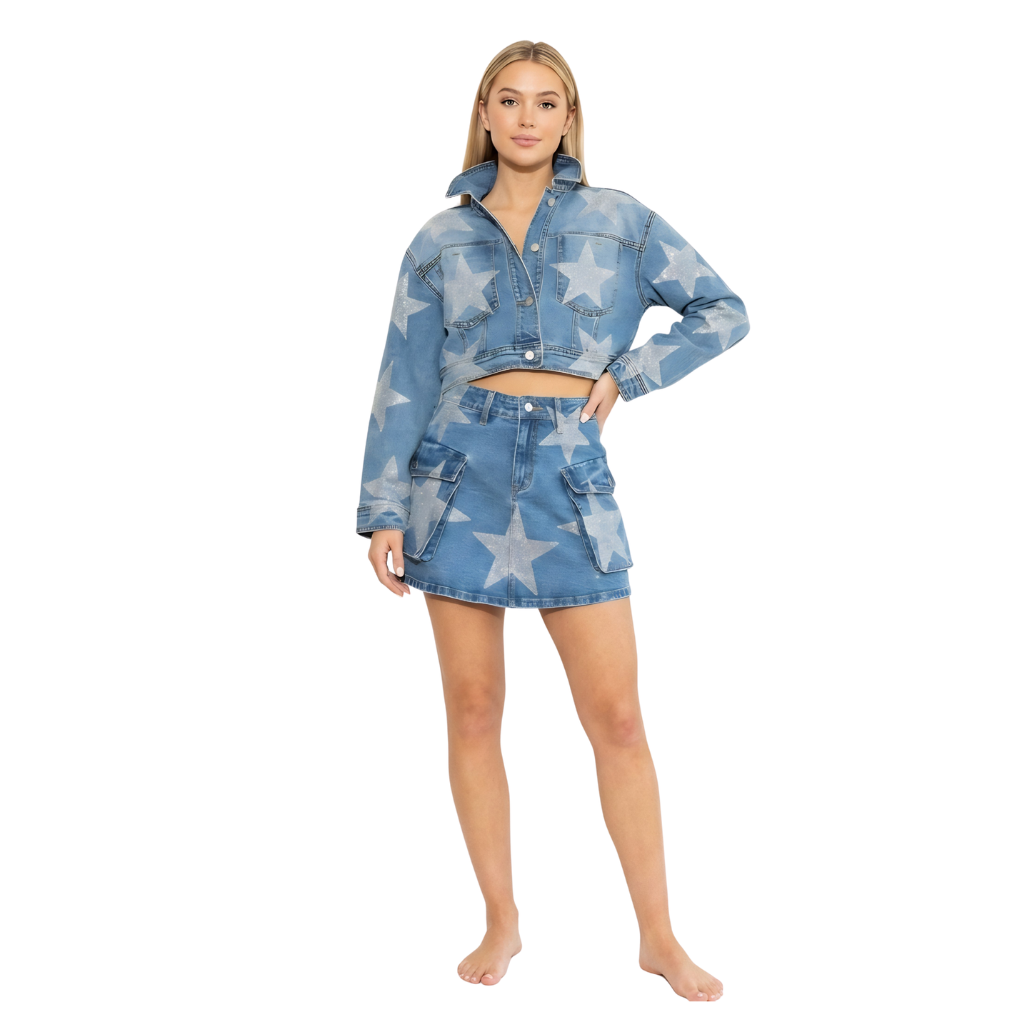 Rhinestone Star Denim Set
