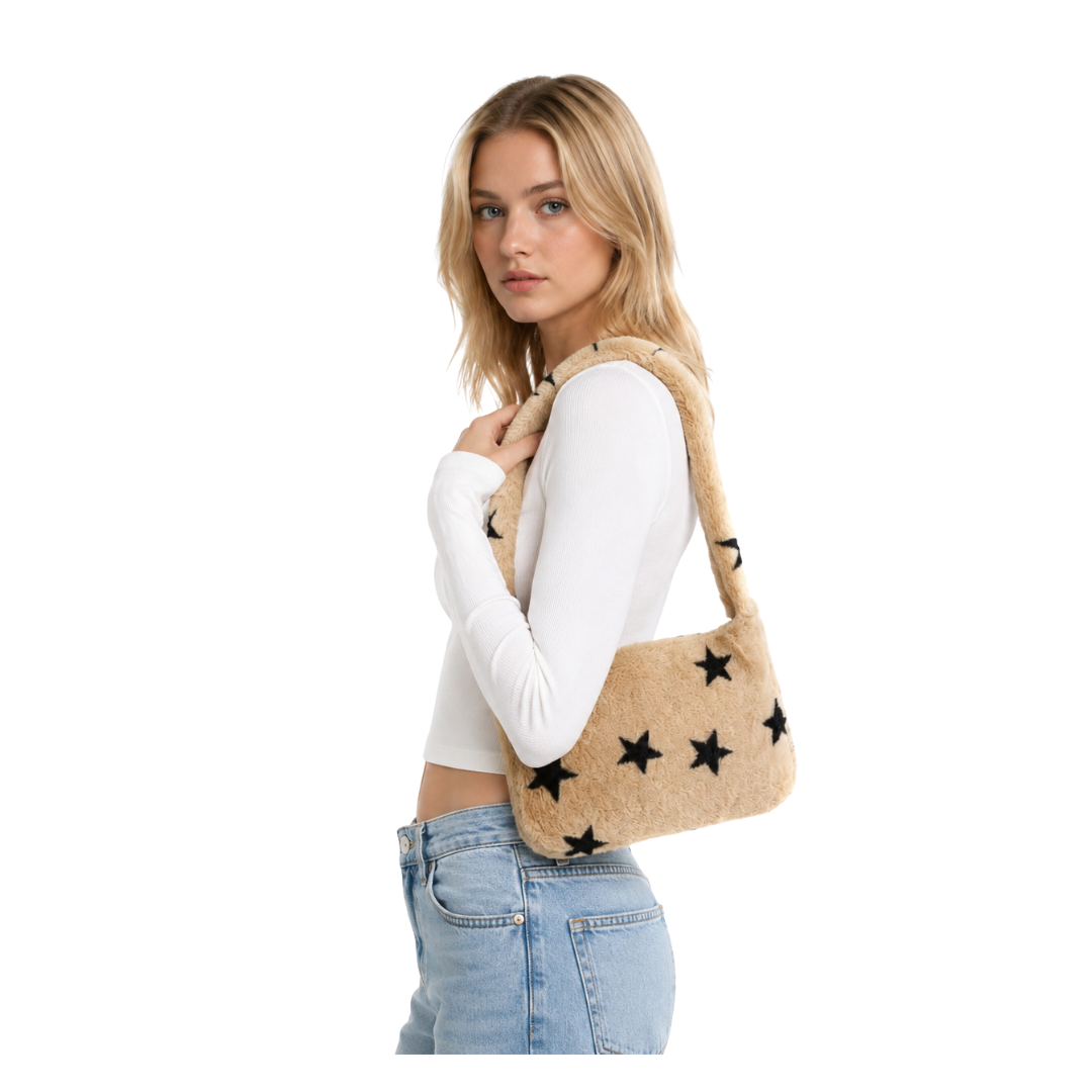Plush Star Faux Fur Handbag