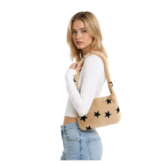 Plush Star Faux Fur Handbag