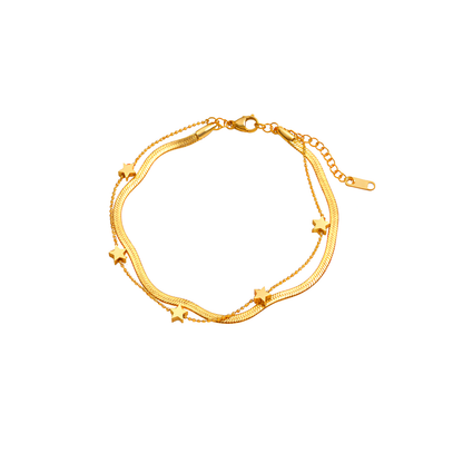 18K Gold Plated Double Star Snake Chain Bracelet