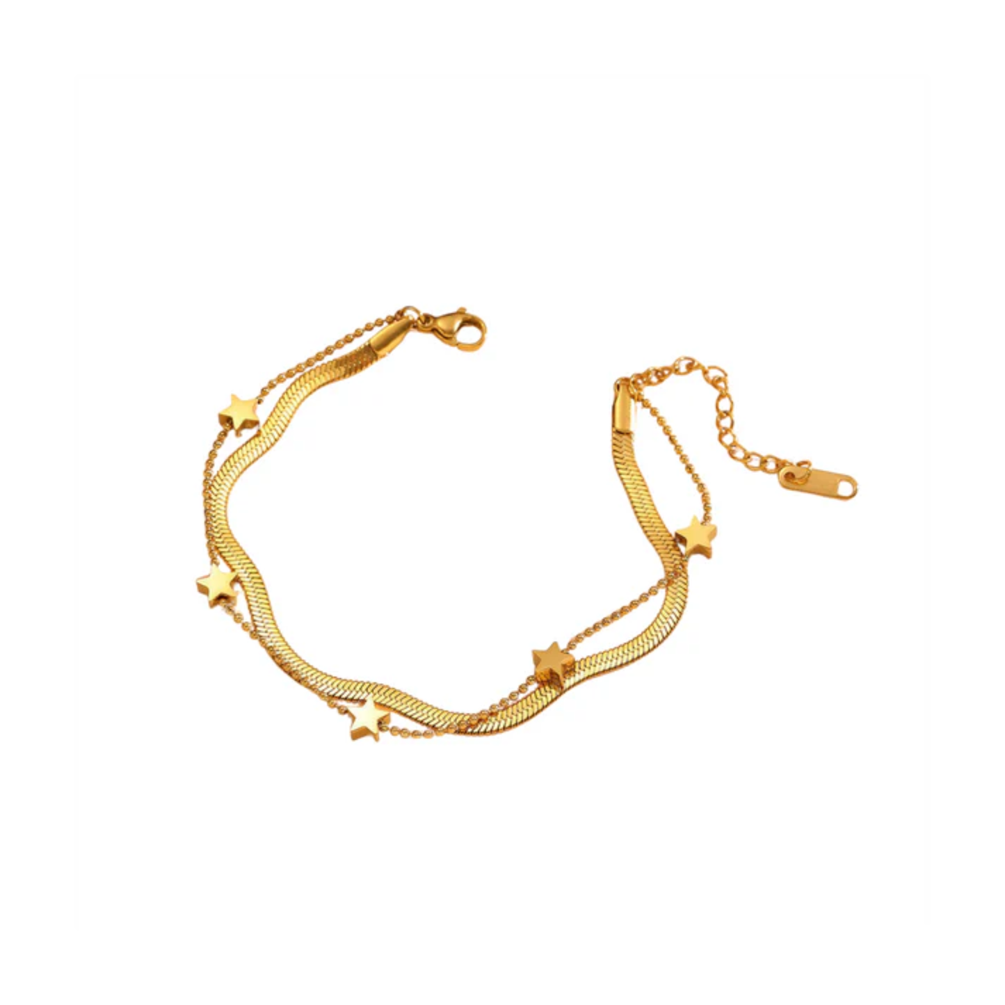 18K Gold Plated Double Star Snake Chain Bracelet