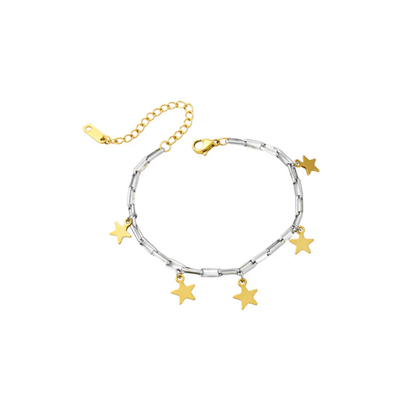 Two-Tone Star Charm Link Bracelet