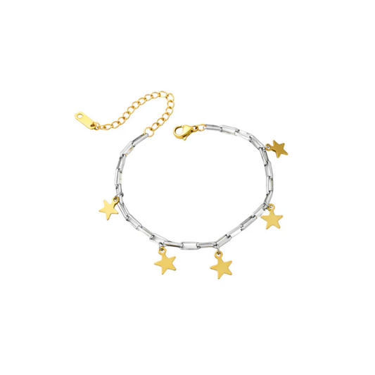 Two-Tone Star Charm Link Bracelet