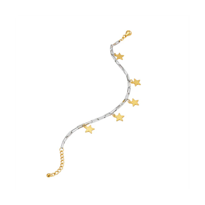 Two-Tone Star Charm Link Bracelet