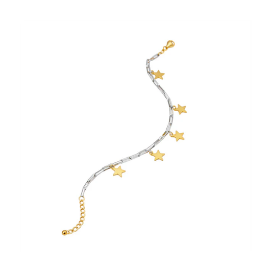 Two-Tone Star Charm Link Bracelet