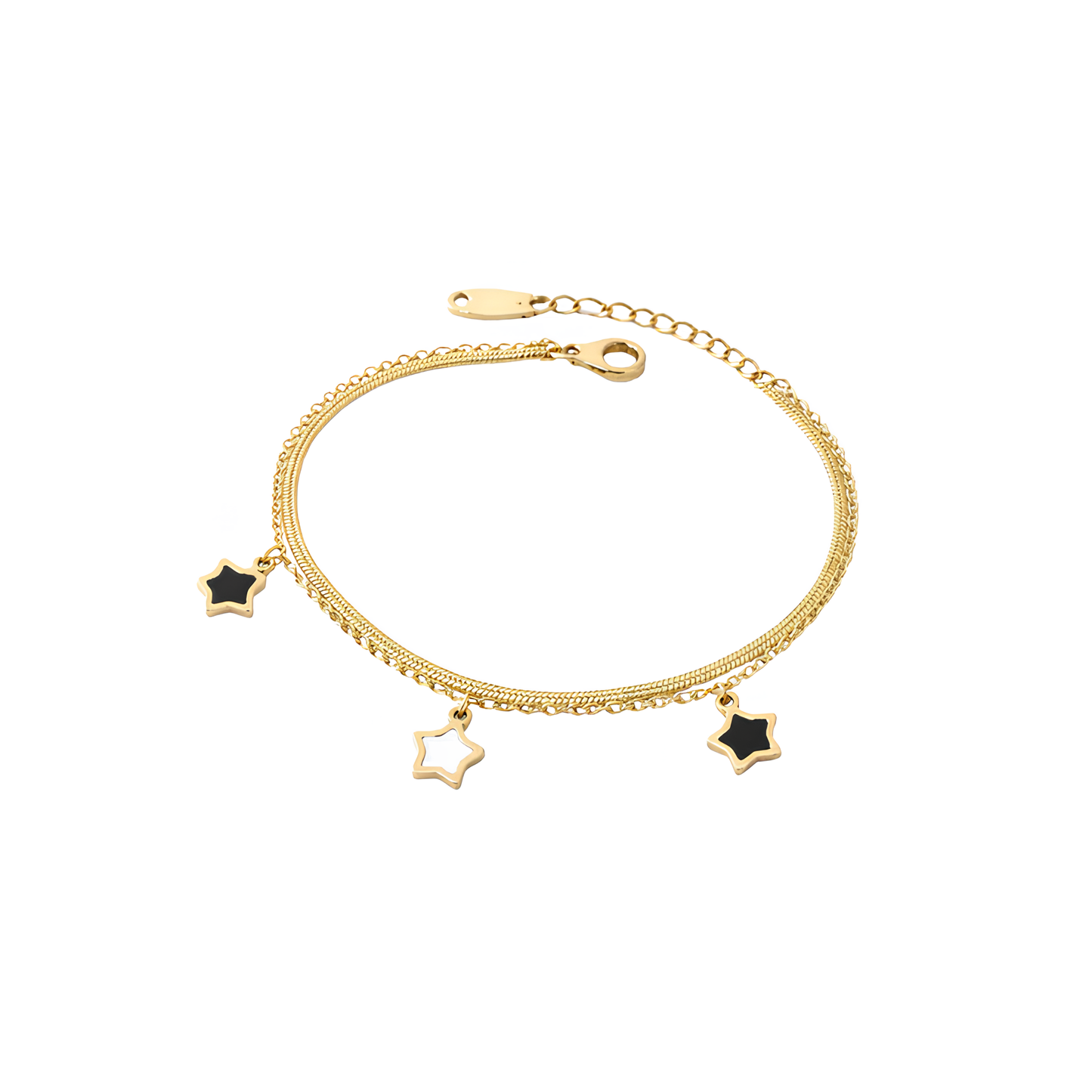 Black &amp; White Star Shell Layered Bracelet