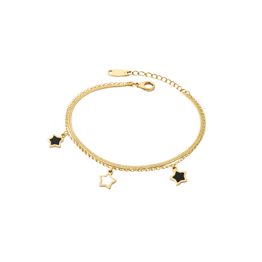 Black &amp; White Star Shell Layered Bracelet