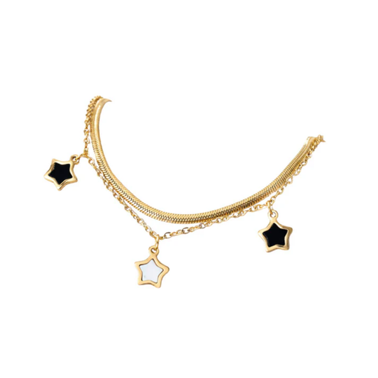 Black &amp; White Star Shell Layered Bracelet