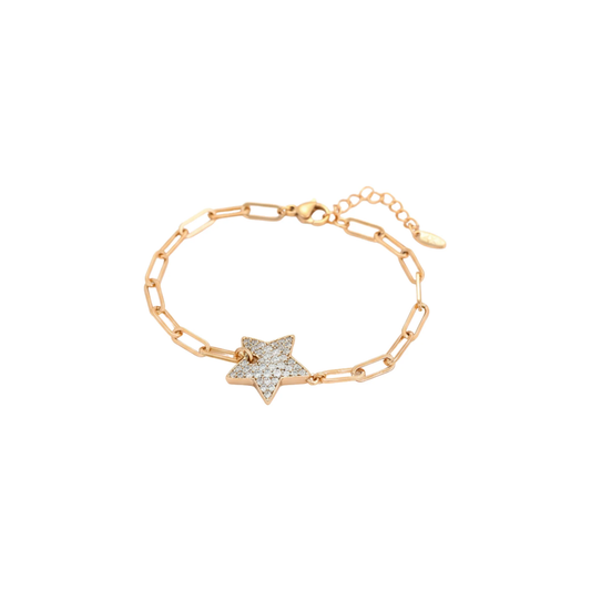 Elegant Gold Pave Star Link Bracelet