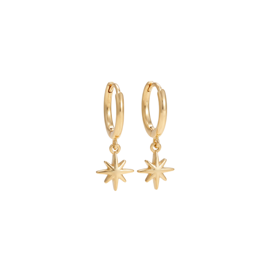 Eight Point Star Hoop Earrings