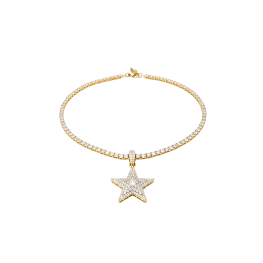 Iced Moissanite Star Pendant Necklace