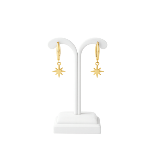 Eight Point Star Hoop Earrings