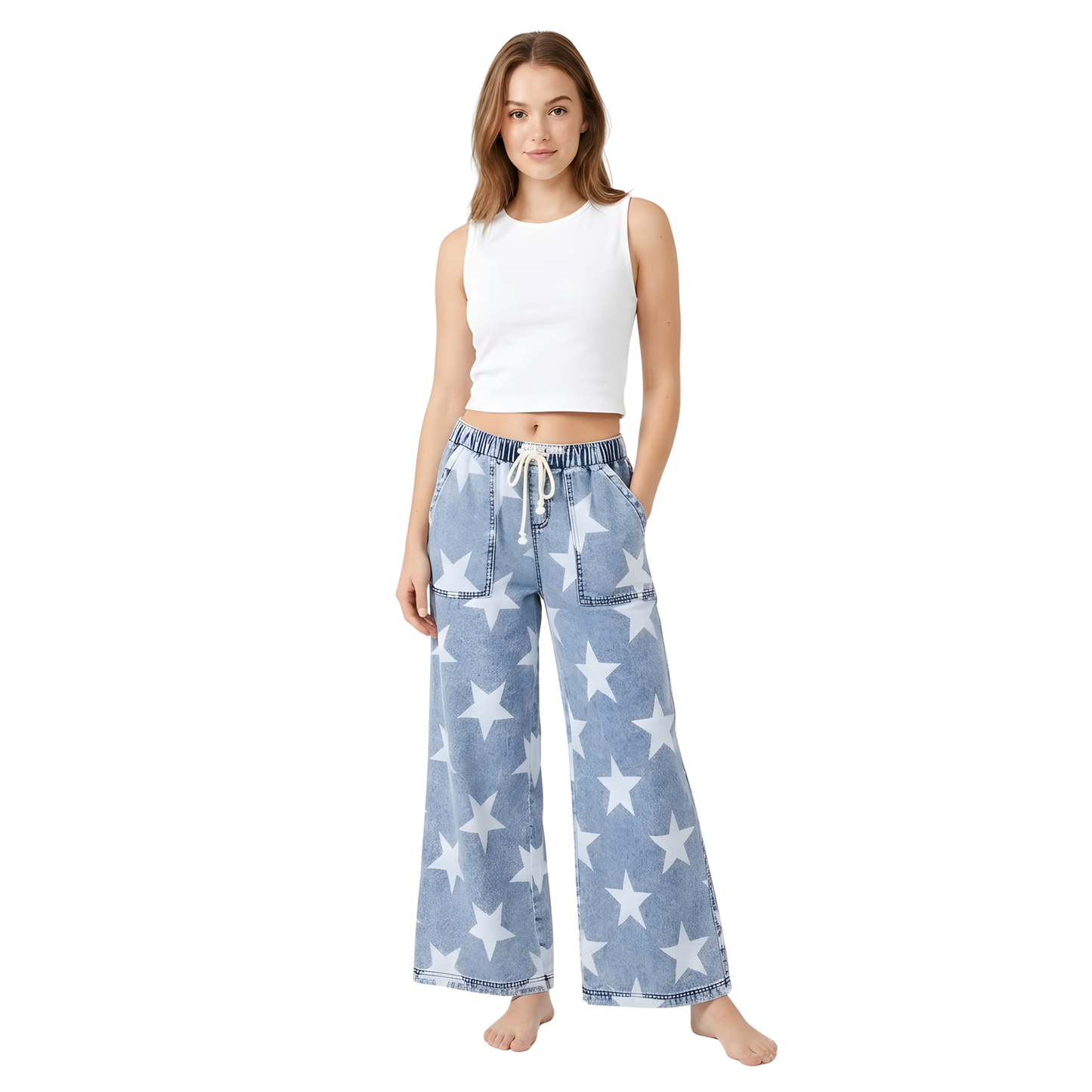 Star Washed Wide Leg Jeans