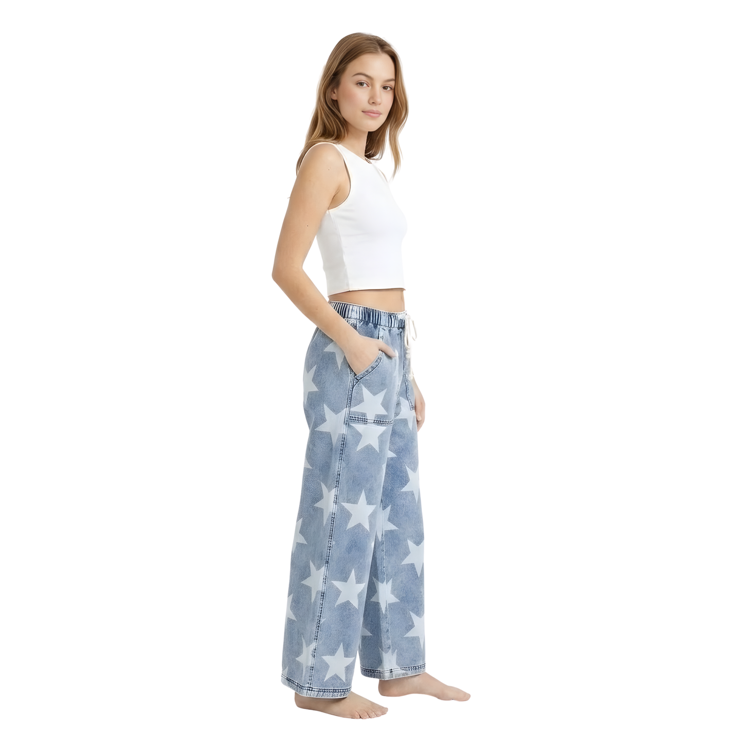 Star Washed Wide Leg Jeans