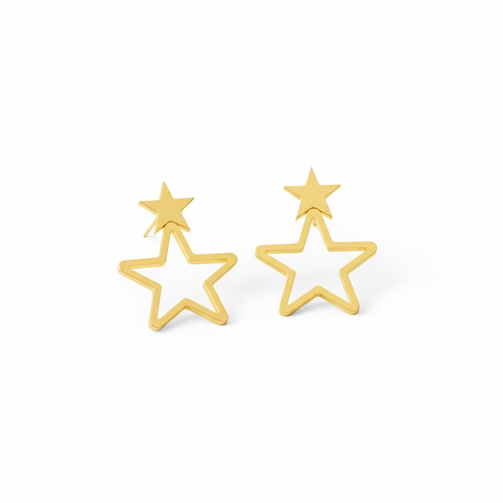 Minimalist Double Star Outline Earrings