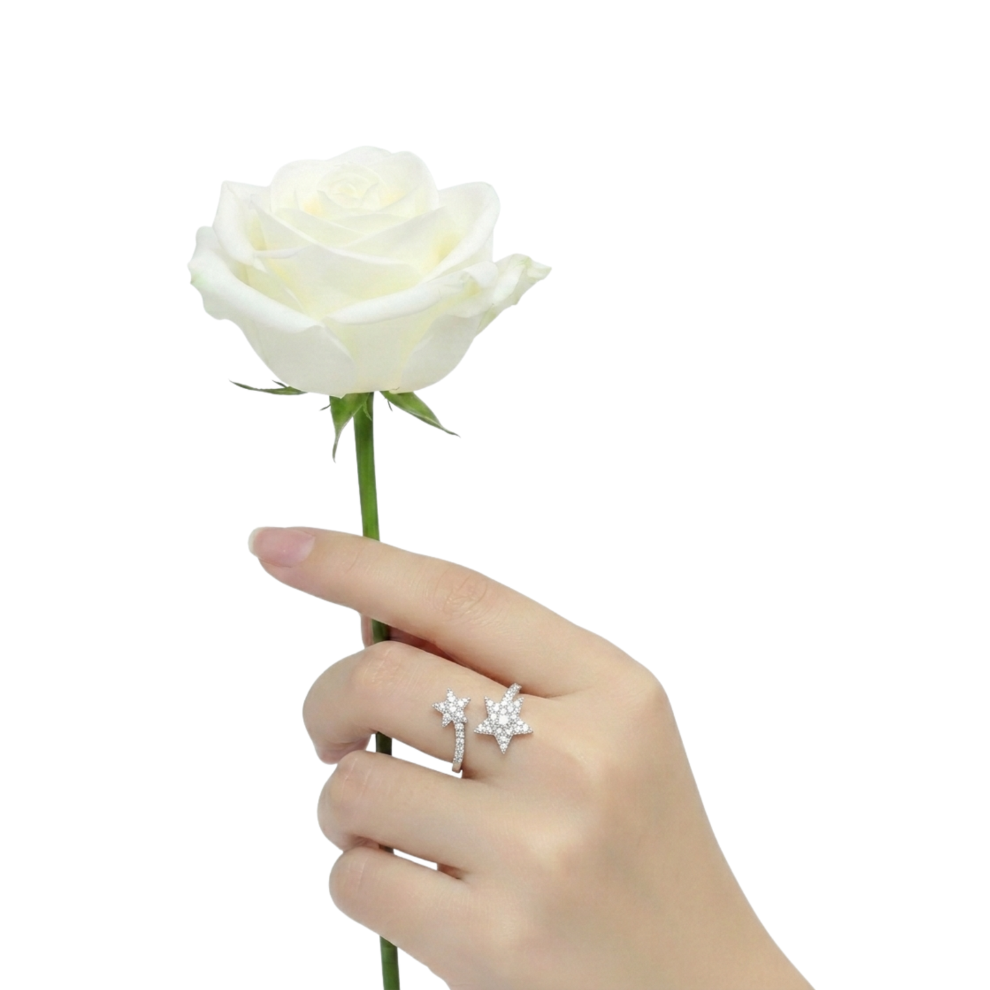 Iced Double Star Moissanite Ring