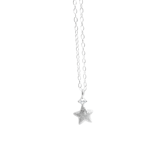 Brushed Star Zircon Pendant Necklace