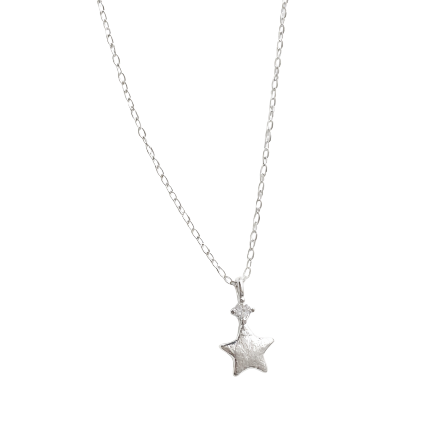 Brushed Star Zircon Pendant Necklace